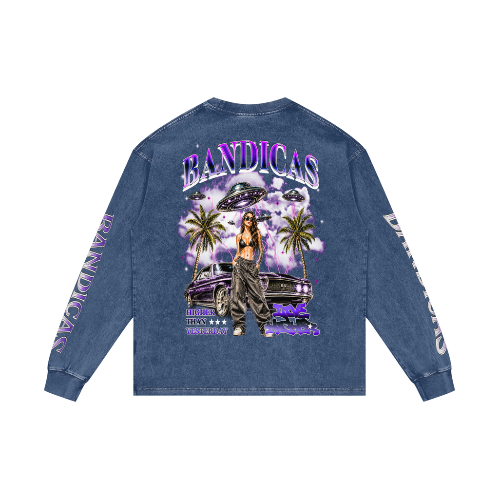BANDICAS Acid Wash Oversize Long Sleeve T-Shirt