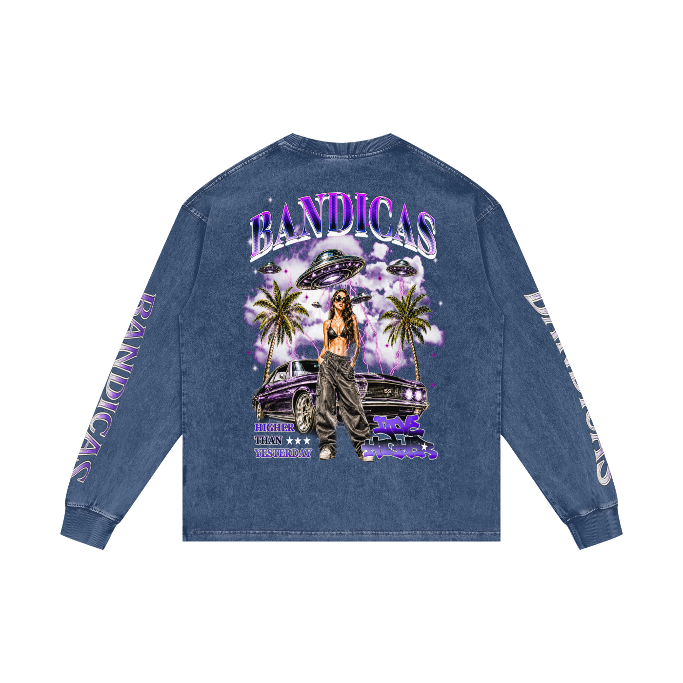 BANDICAS Acid Wash Oversize Long Sleeve T-Shirt
