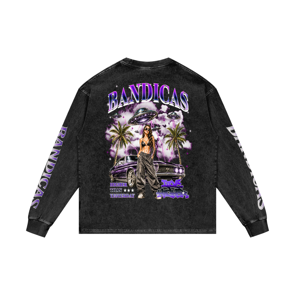 BANDICAS Acid Wash Oversize Long Sleeve T-Shirt