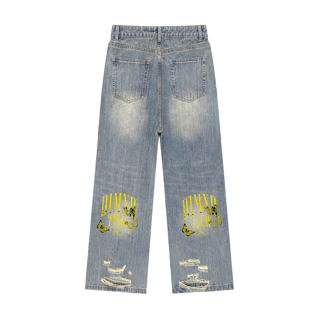 DIMND TIER Vintage Wash Distressed Denim Jeans
