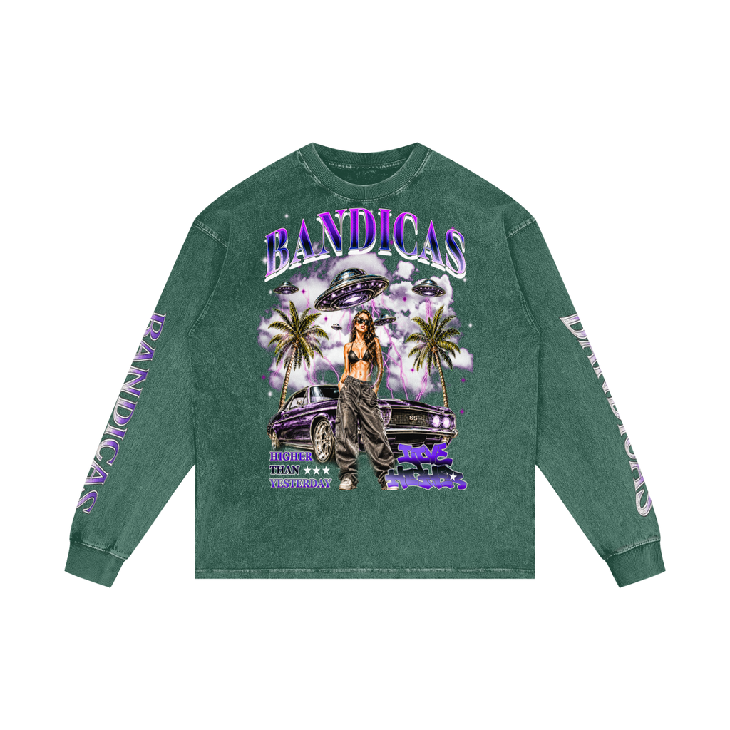 BANDICAS Acid Wash Oversize Long Sleeve T-Shirt