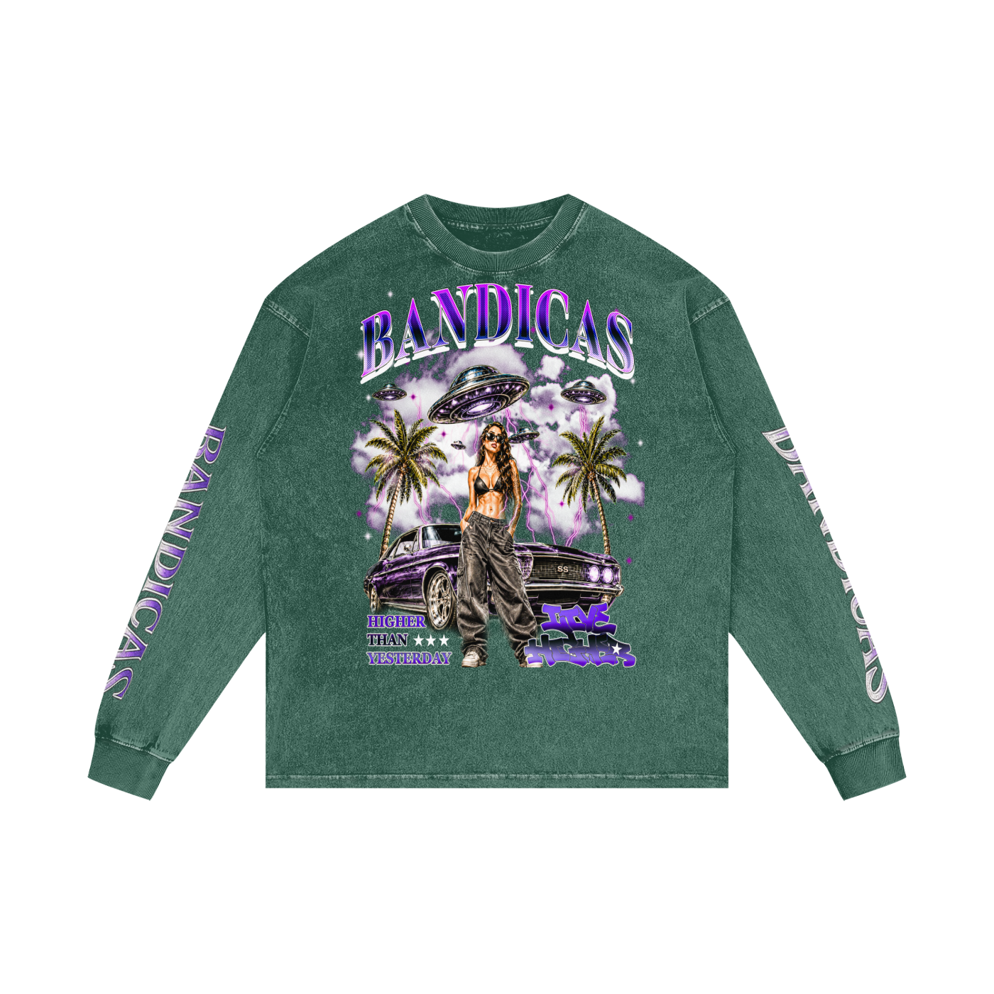 BANDICAS Acid Wash Oversize Long Sleeve T-Shirt