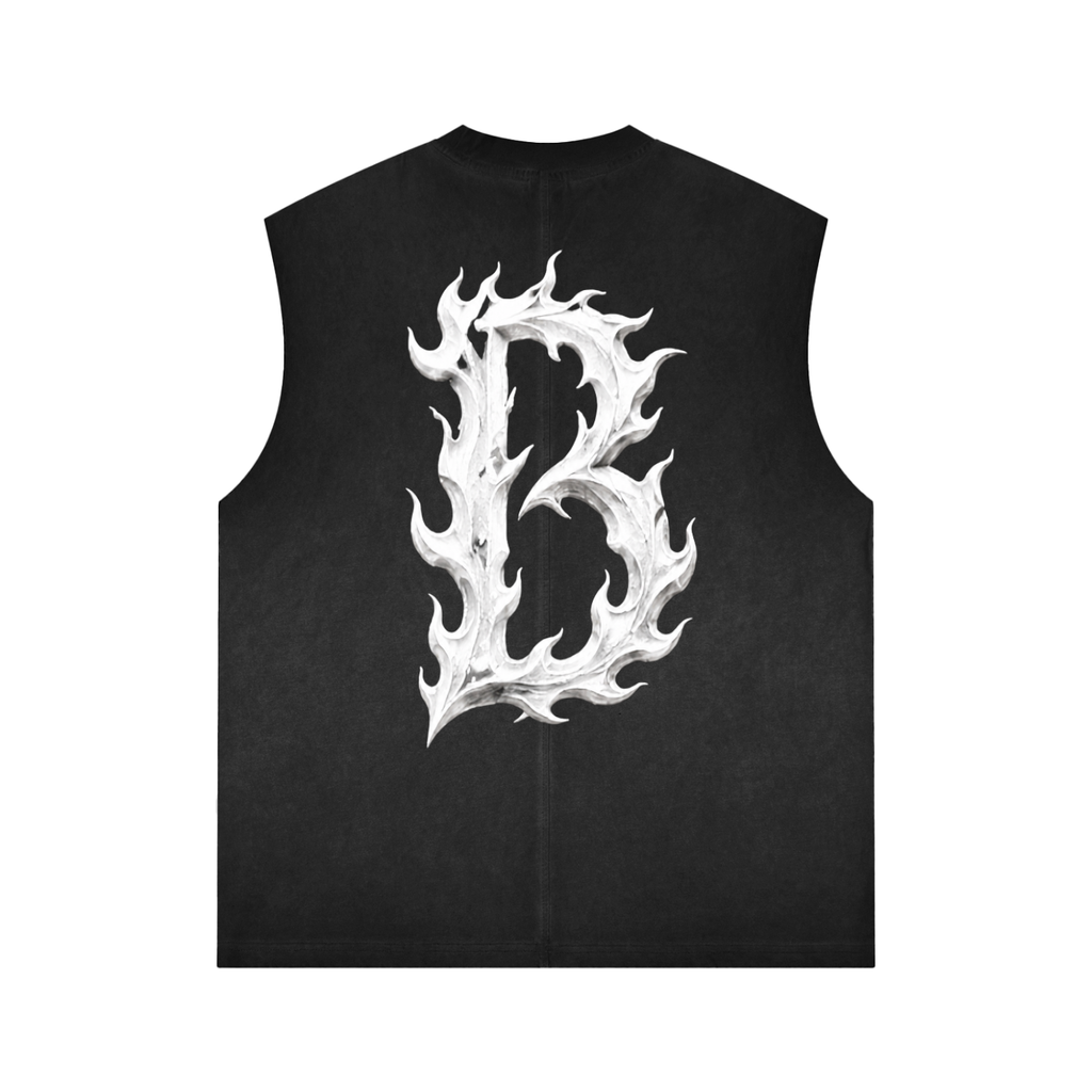 Flymoney Washed Vintage Tank Top big flamin B on back