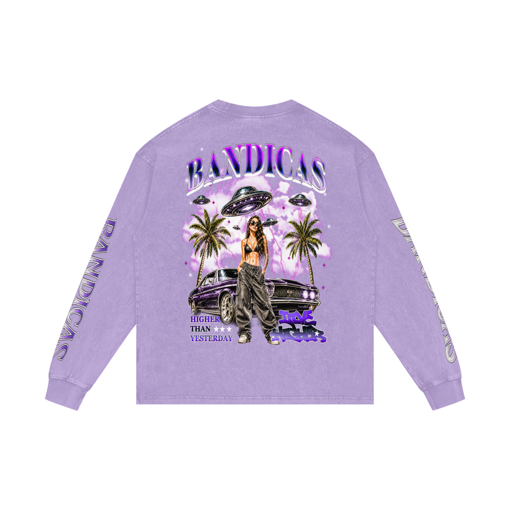 BANDICAS Acid Wash Oversize Long Sleeve T-Shirt