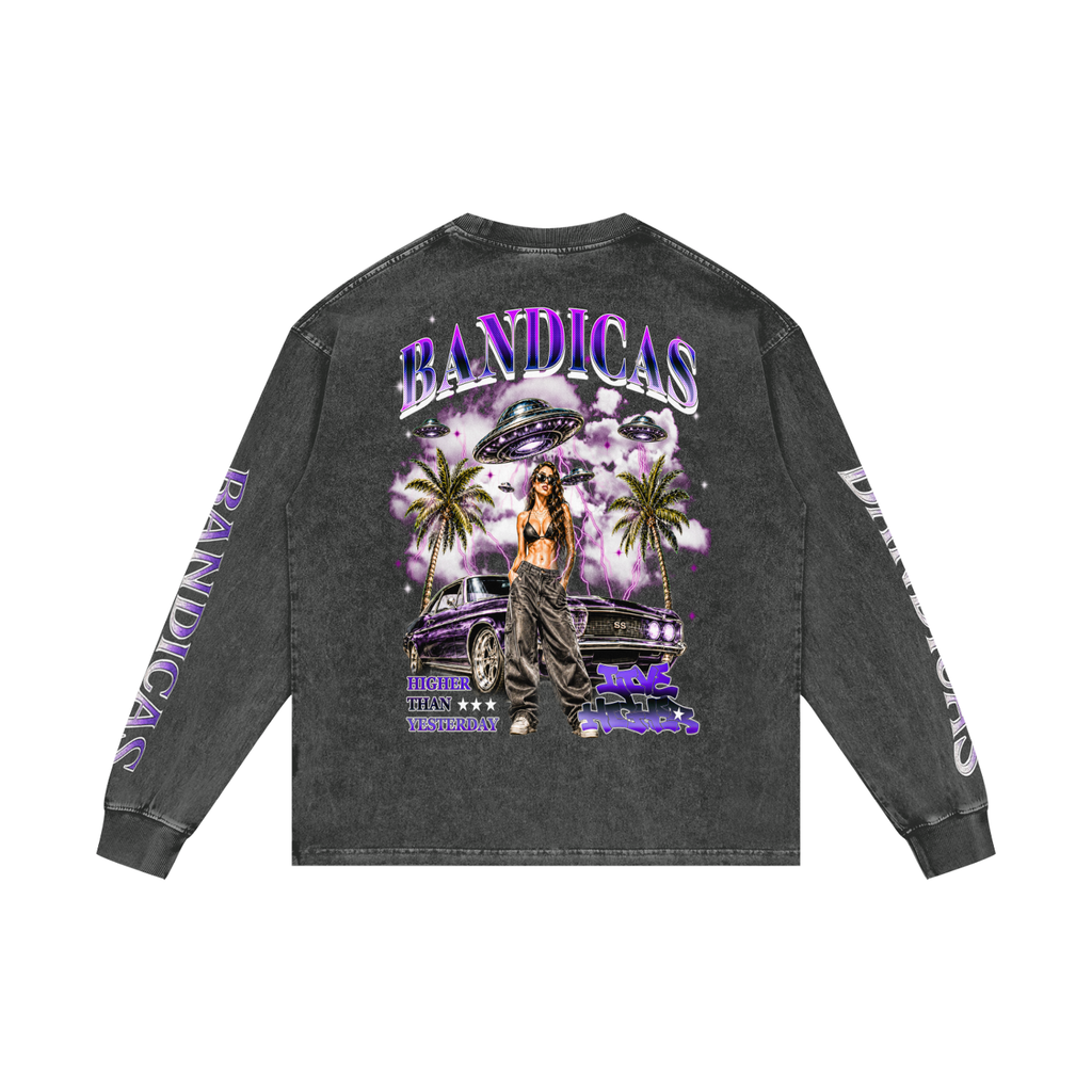 BANDICAS Acid Wash Oversize Long Sleeve T-Shirt