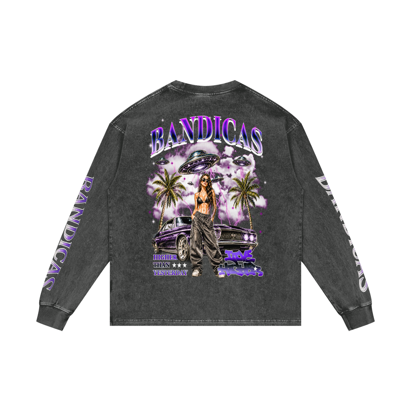 BANDICAS Acid Wash Oversize Long Sleeve T-Shirt