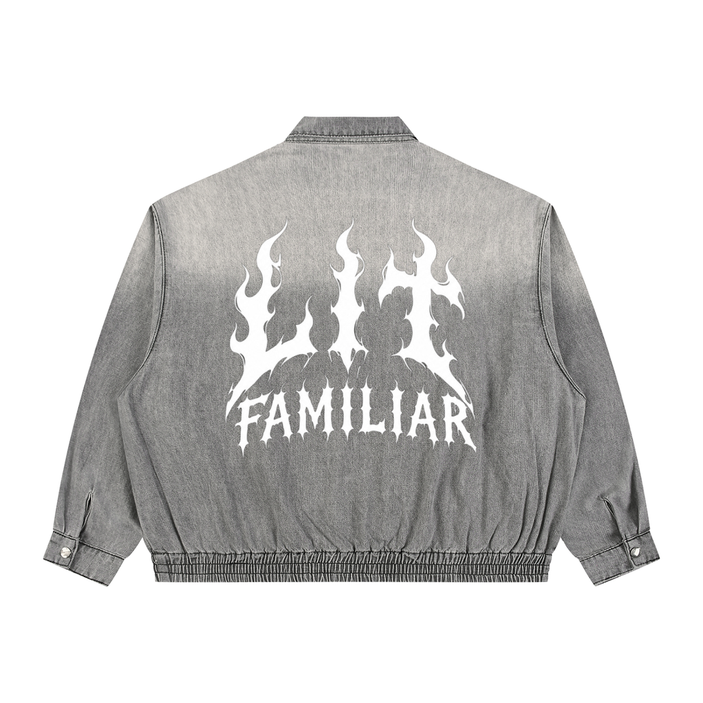 Unisex Vintage Wash Full-Zip Denim Jacket