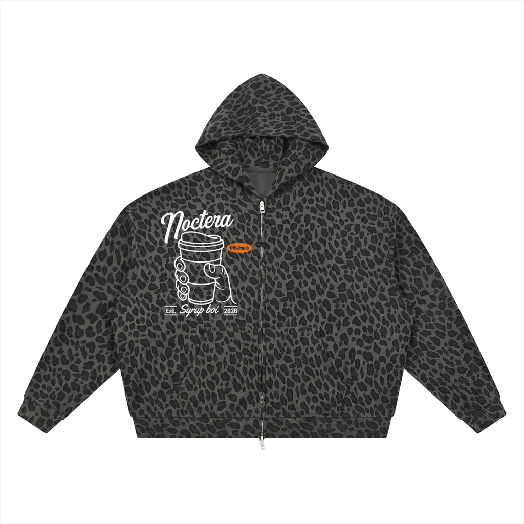 Unisex Leopard Print Waffle Full Zip Hoodie