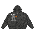 Unisex Leopard Print Waffle Full Zip Hoodie