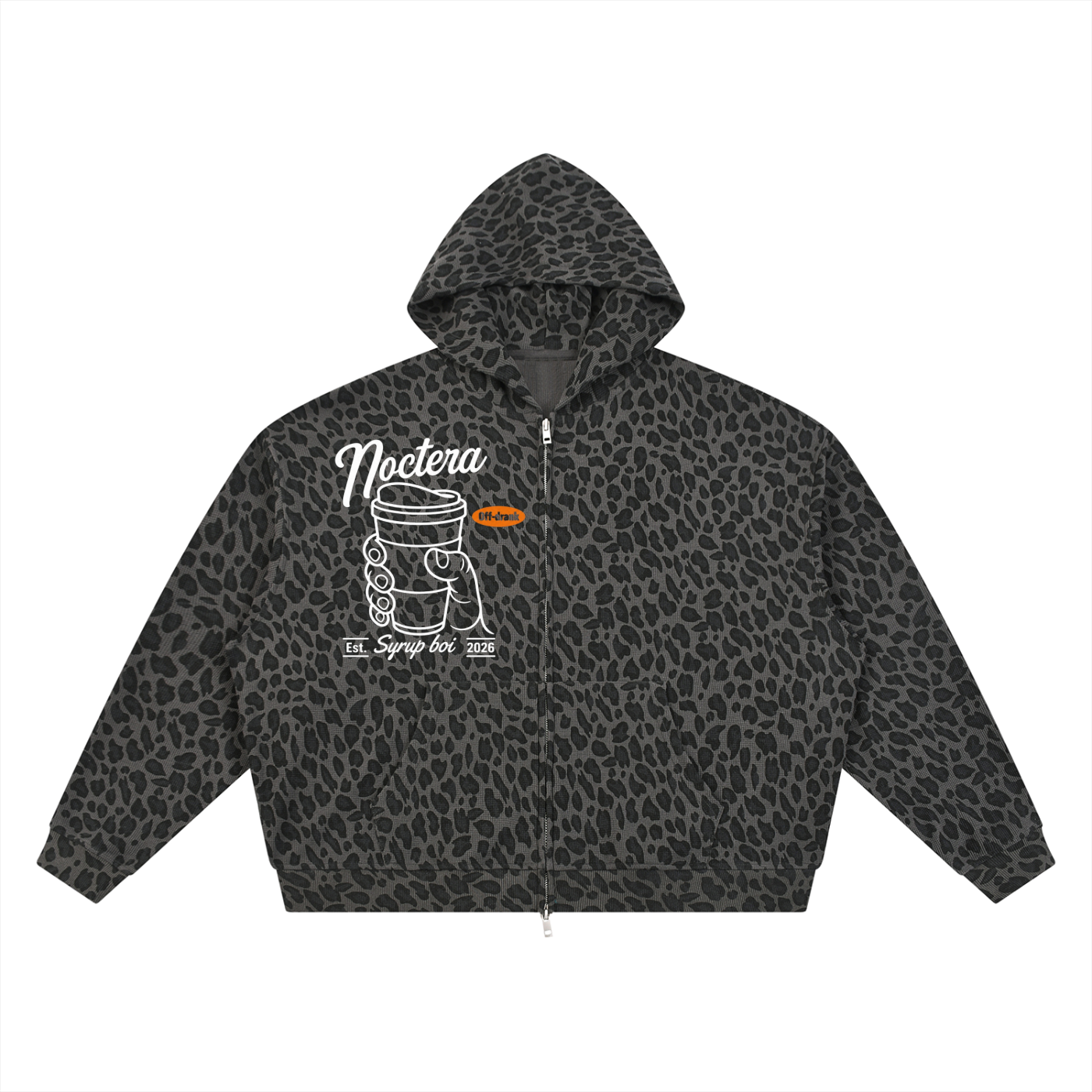 Unisex Leopard Print Waffle Full Zip Hoodie