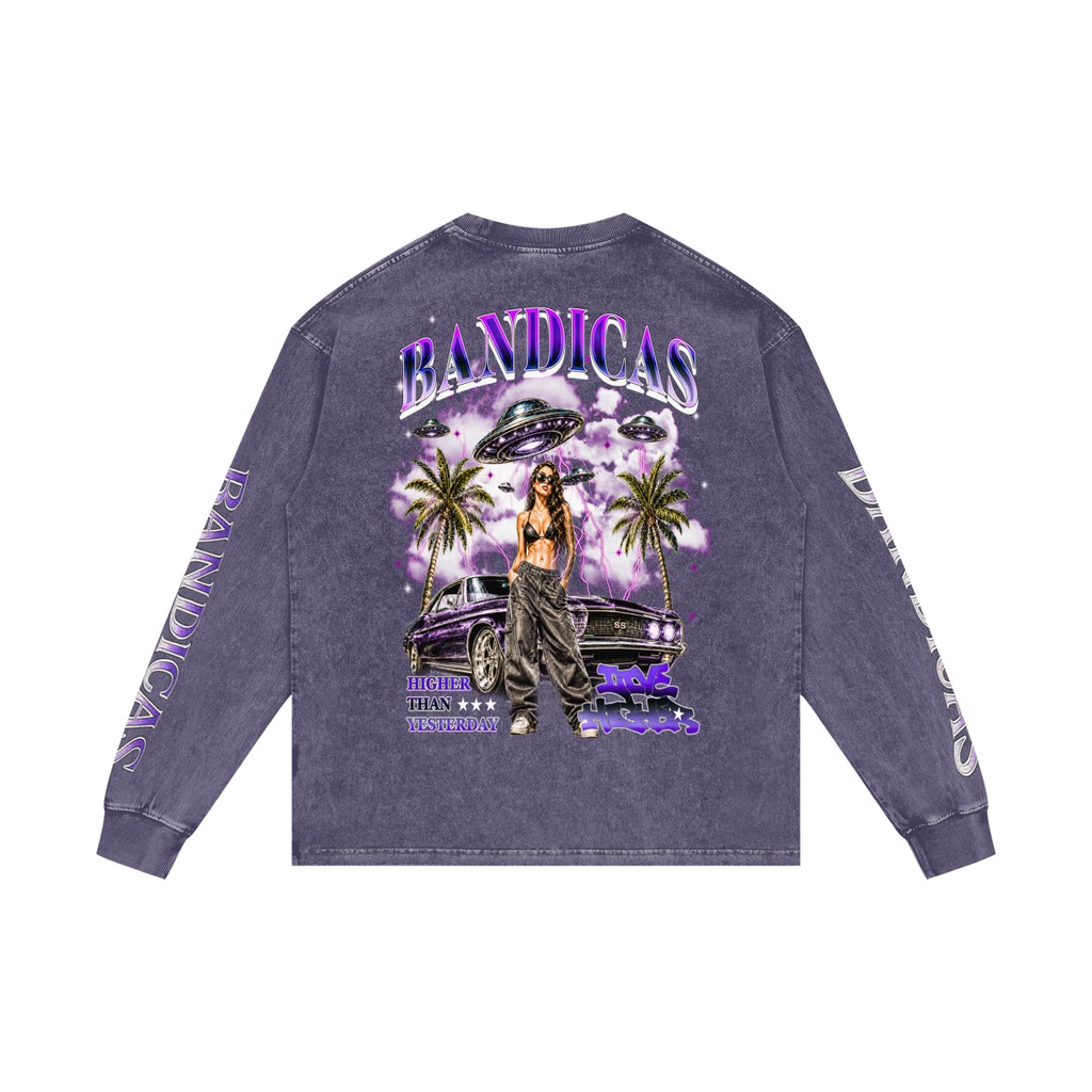 BANDICAS Acid Wash Oversize Long Sleeve T-Shirt