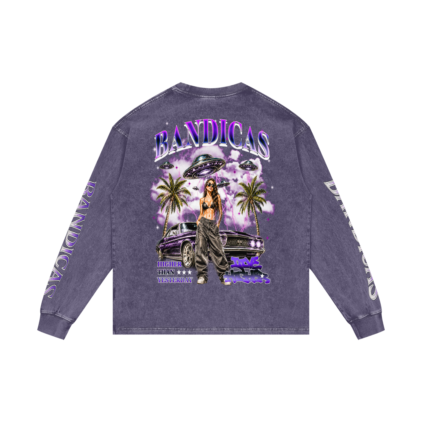 BANDICAS Acid Wash Oversize Long Sleeve T-Shirt