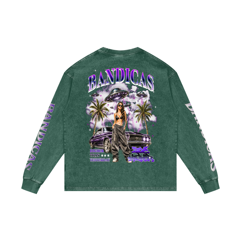 BANDICAS Acid Wash Oversize Long Sleeve T-Shirt
