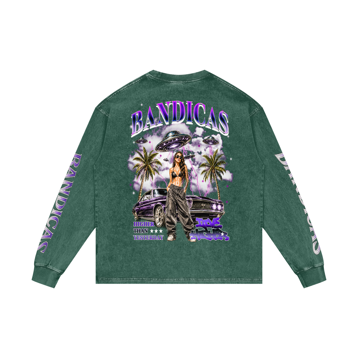 BANDICAS Acid Wash Oversize Long Sleeve T-Shirt