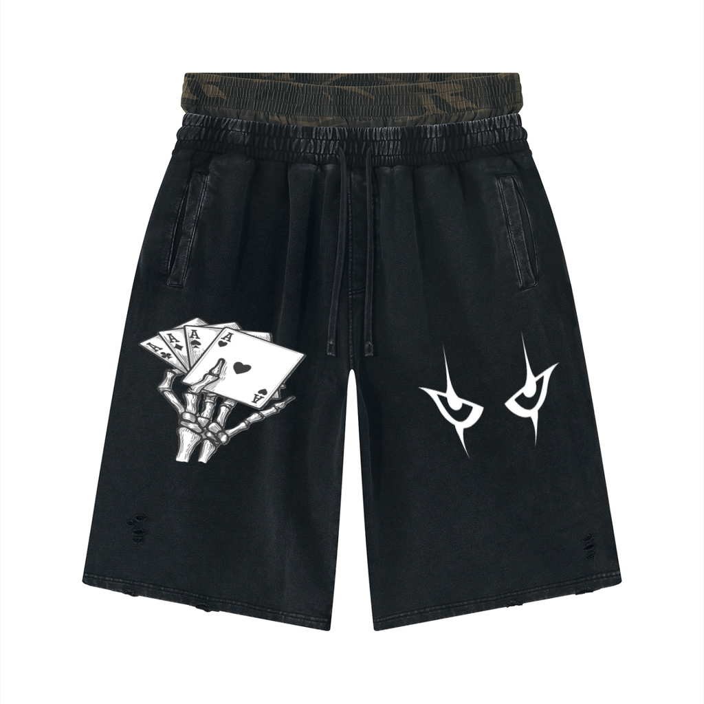 Unisex Vintage Wash Distressed Wide Leg Shorts
