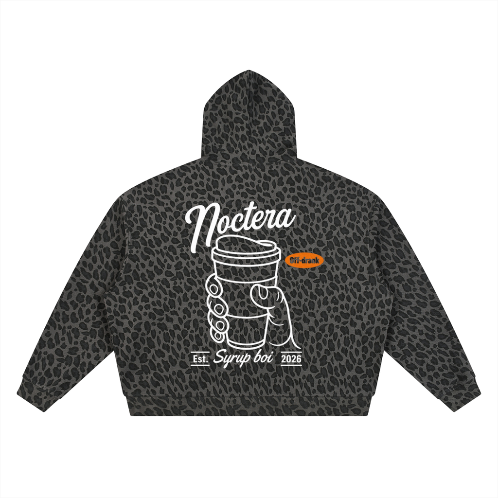 Unisex Leopard Print Waffle Full Zip Hoodie