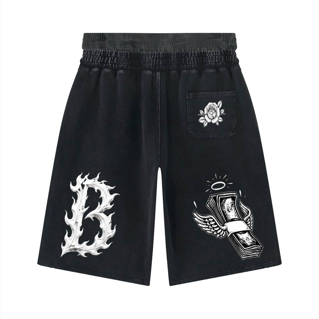 Unisex Vintage Wash Distressed Wide Leg Shorts