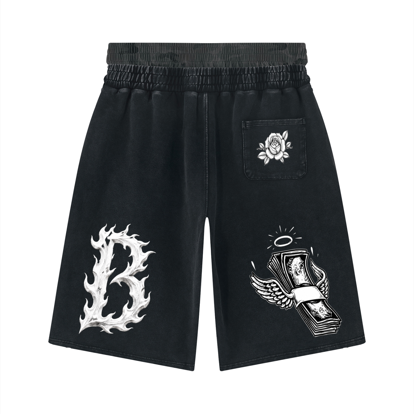 Unisex Vintage Wash Distressed Wide Leg Shorts