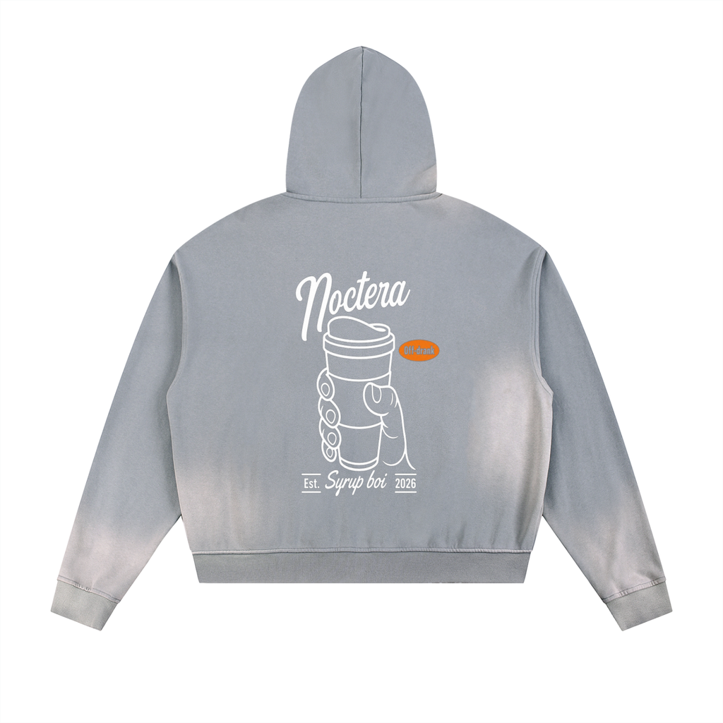 Sun Fade Frayed Raw Edge Fleece Zip Hoodie