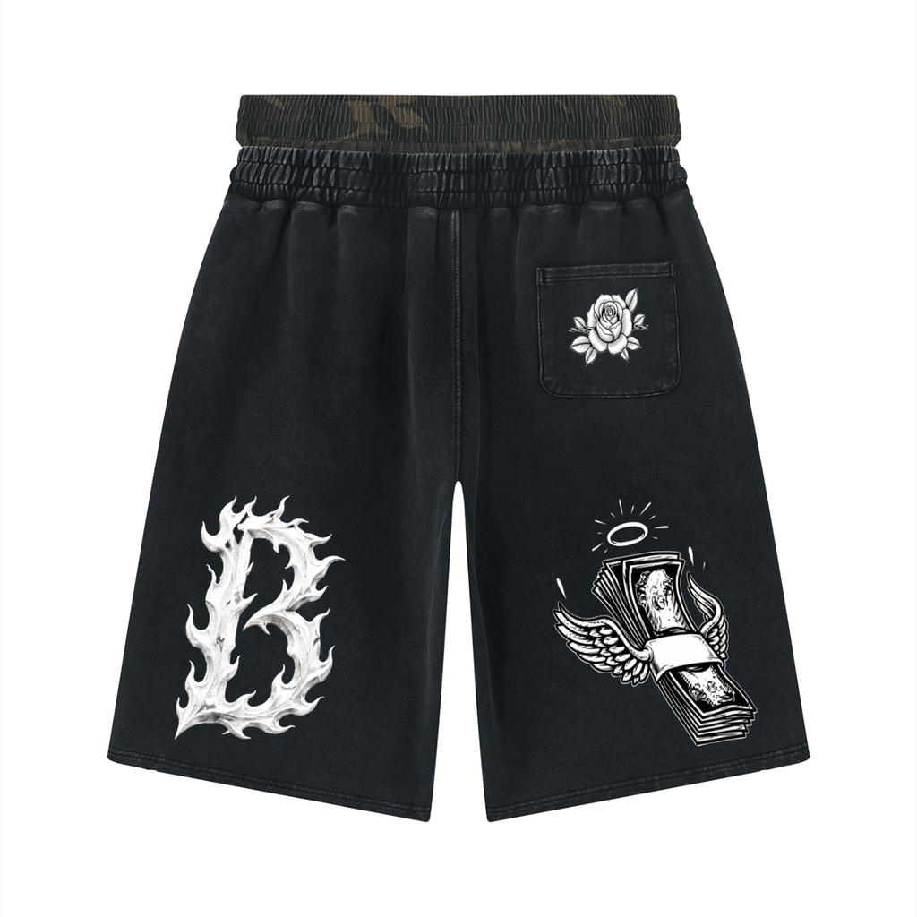 Unisex Vintage Wash Distressed Wide Leg Shorts