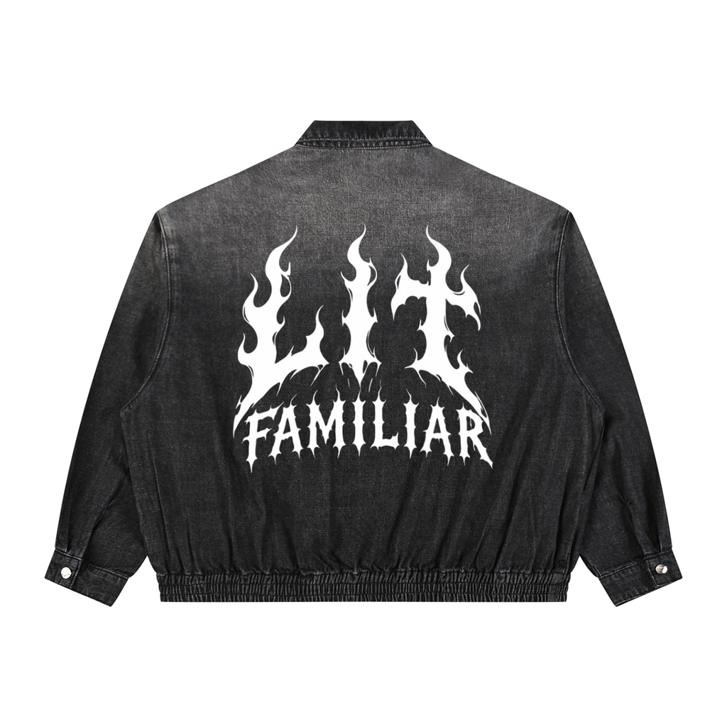 Unisex Vintage Wash Full-Zip Denim Jacket